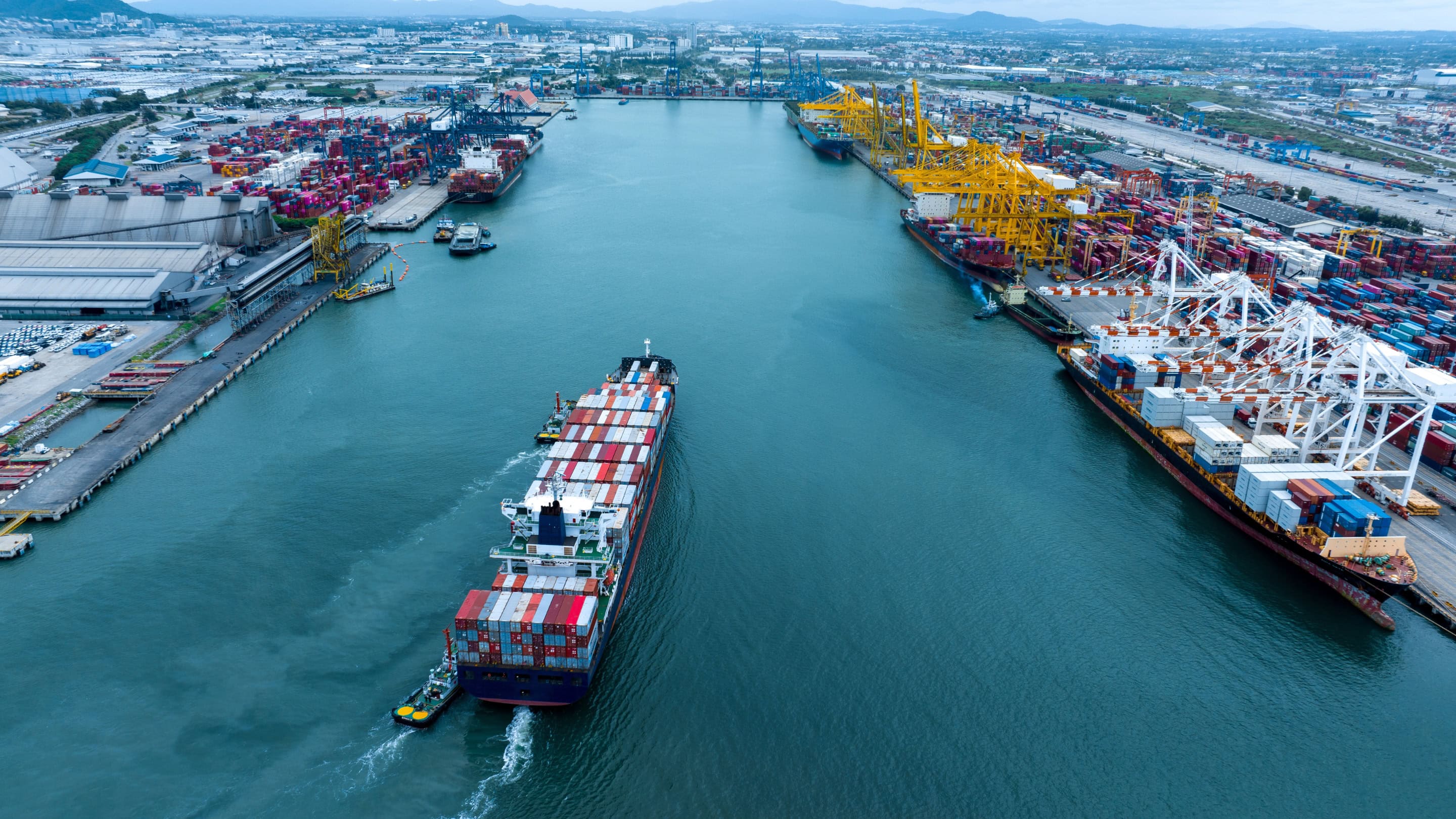 Container port, aerial view